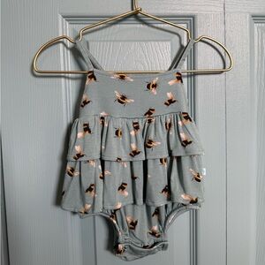 Posh Peanut Bee Print Tiered Ruffle Baby Romper
